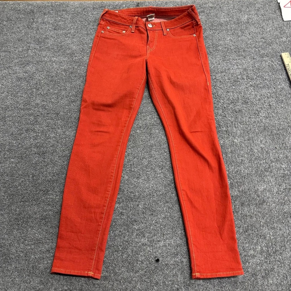 True Religion Jeans Womens Size 30 Orange Red Skinny Low Rise Made in USA Denim